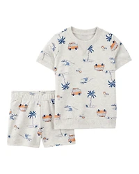 Toddler 2-Piece Beach Print Short Set - Grey