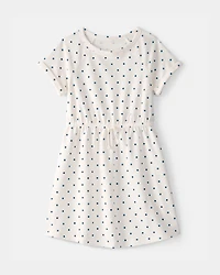 Girls Polka Dot French Terry Dress - White/Blue