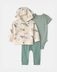 Baby Boy 3-Piece Dinosaur Layering Set - Green/Cream