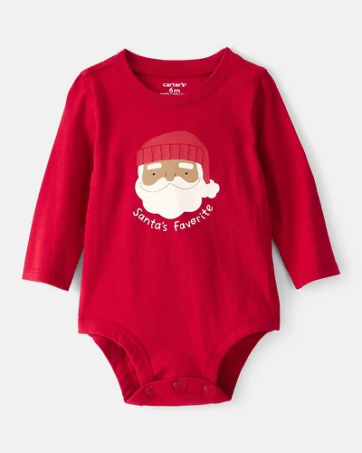 Baby Santa's favourite Cotton Graphic Bodysuit - Red