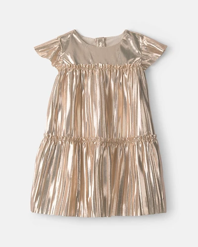 Baby Girl Metallic Crinkle Short-Sleeve Dress - Gold