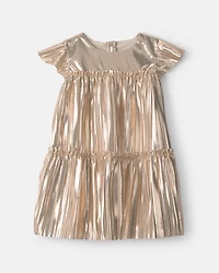Baby Girl Metallic Crinkle Short-Sleeve Dress - Gold