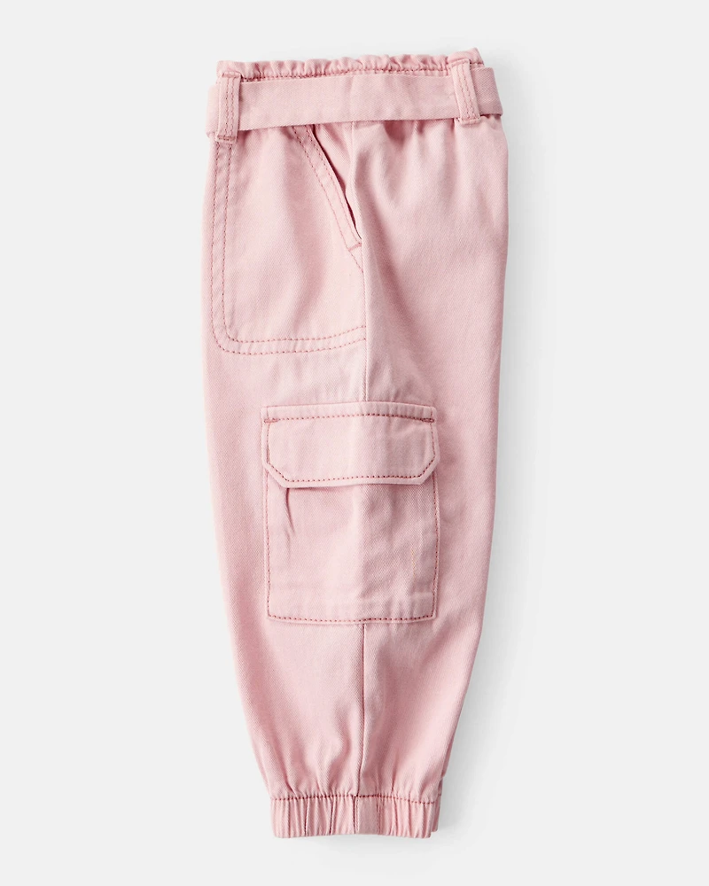 Baby Girl Cotton Cargo Joggers - Pink
