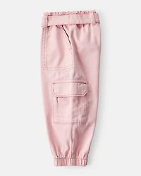 Baby Girl Cotton Cargo Joggers - Pink