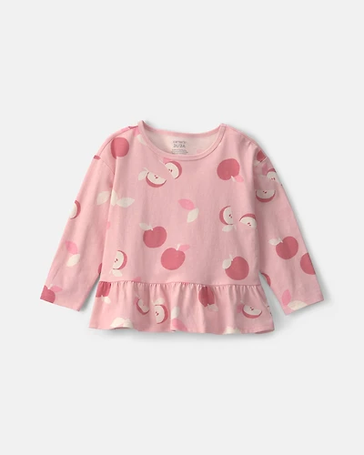 Toddler Girl Apple Long Sleeve Top - Pink