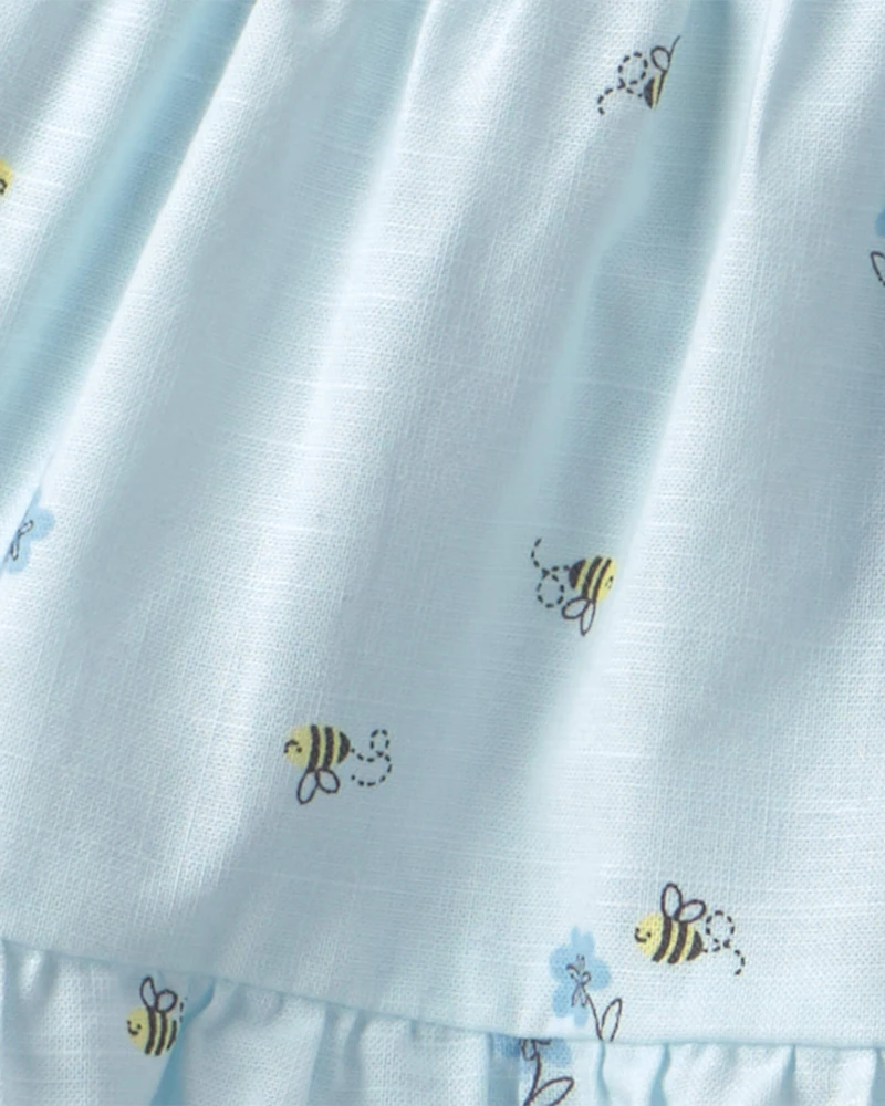 Toddler Girl 2-Piece  French Terry Top & Bee Skirt Set - Blue