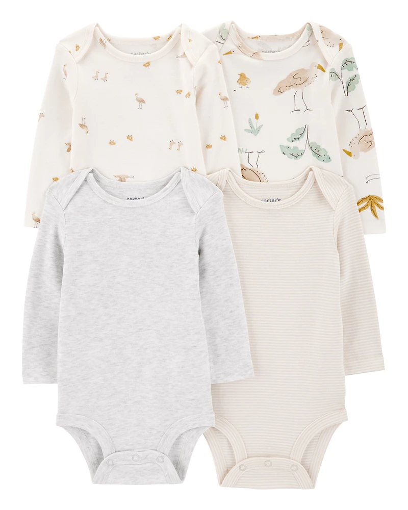 Baby 4-Pack Stork Long Sleeve Bodysuits