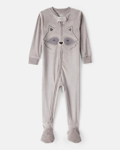 Toddler Boy Raccoon DreamPlush Long-Sleeve Snug Fit 1-Piece Pajamas - Grey