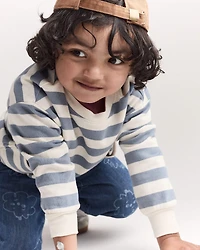 Toddler 'Hey!' Striped Otter Sweatshirt™ with Pockets - Blue/Cream
