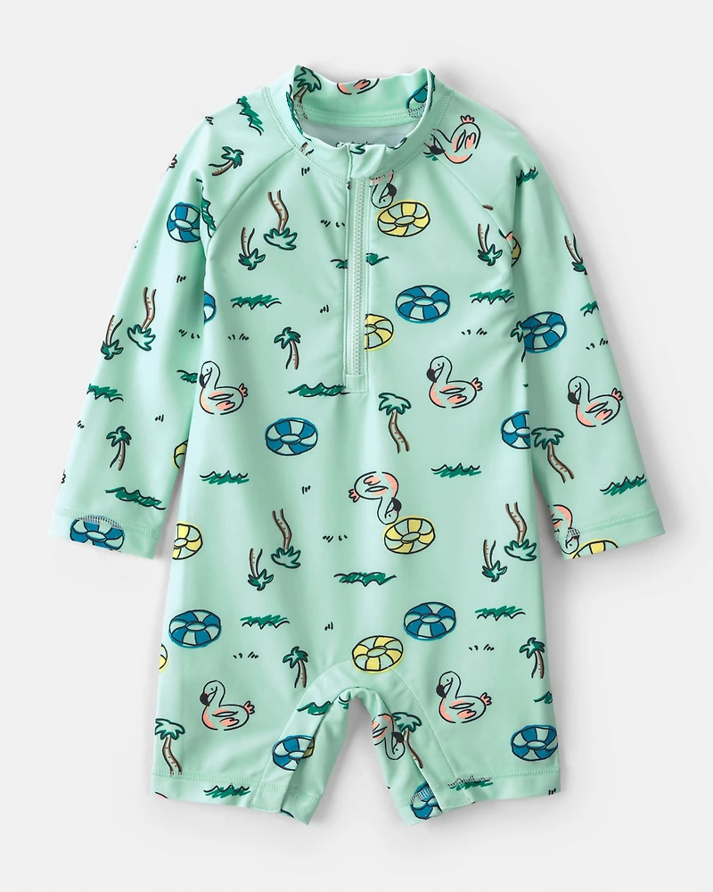 Baby Boy Vacation Long-Sleeve 1-Piece Rashguard Swimsuit - Green