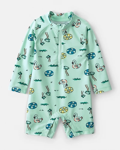 Baby Boy Vacation Long-Sleeve 1-Piece Rashguard Swimsuit - Green