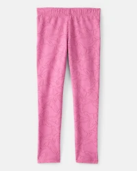 Girls Butterfly Print Cotton Pull-On Stretch Leggings - Pink