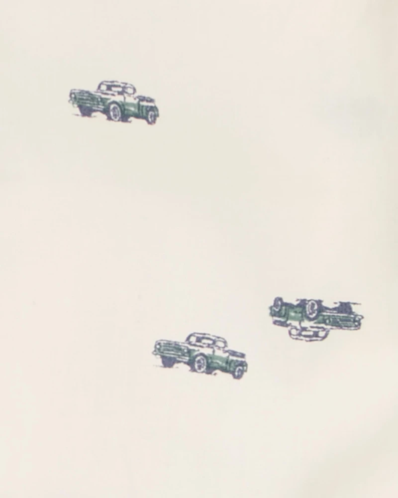 Baby White Truck Print Button-Front Bodysuit