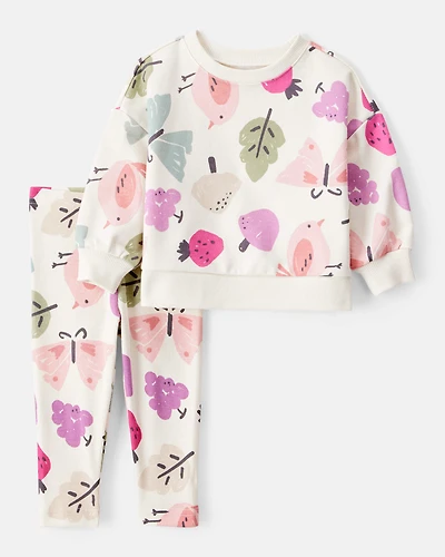 Baby Girl Butterfly Long-Sleeve Cotton Tee & Pant Set - Ivory