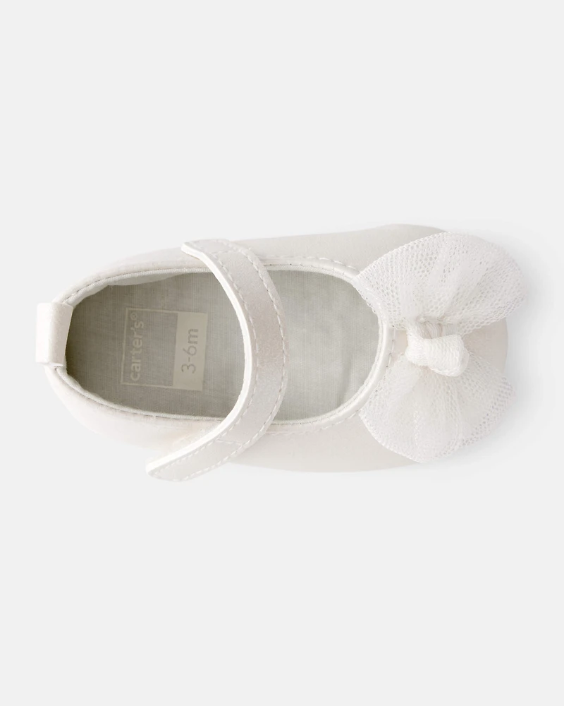 Baby Girl Tulle Bow Dress Shoes - White
