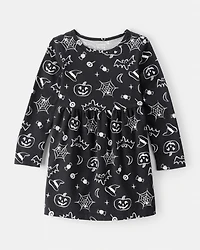 Toddler Halloween Spooky Print Dress - Black