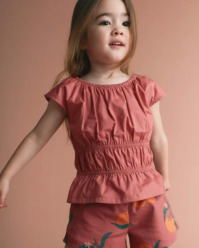 Toddler Girl Elastic Waist Peplum Top - Burgundy