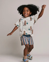 Toddler Boy Long-Line Short Stripes - Slate/Brown