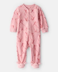 Baby Girl Bunny Print Fleece Long-Sleeve Loose Fit Sleeper - Pink
