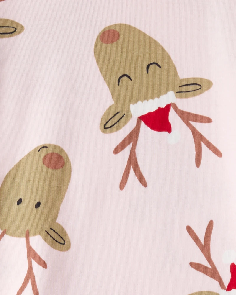 Kid Reindeer Snug Fit 2-Piece Pajamas - Pink