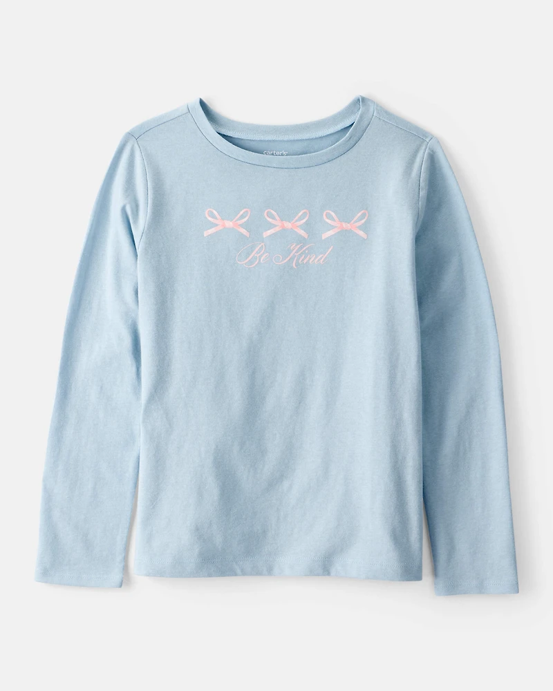 Girls Bow Long-Sleeve Graphic Tee - Blue