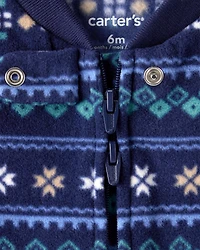 Baby Boy Fair Isle Fleece Long-Sleeve Loose Fit Sleeper
