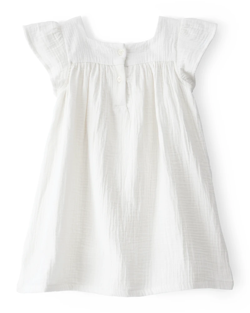 Toddler Solid Flutter-Sleeve Dress - White