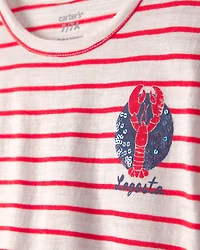Girls Lobster Striped Top - Red/Ivory