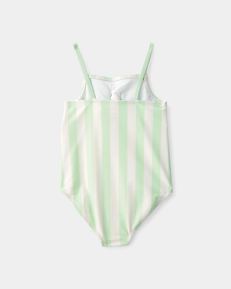 Toddler Girl 1-Piece Striped Swimsuit - Green/Ivory