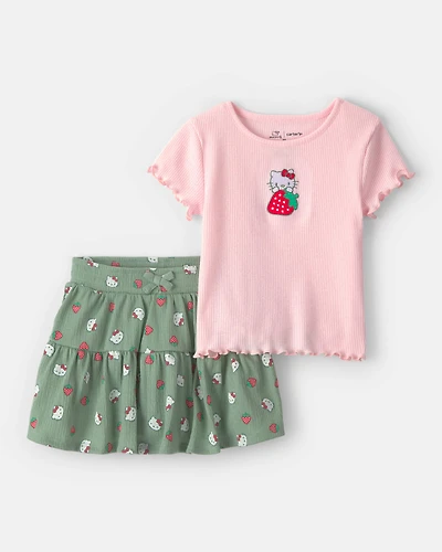 Toddler Girl 2-Piece Hello Kitty® Strawberry Top & Skort Set - Pink/Green