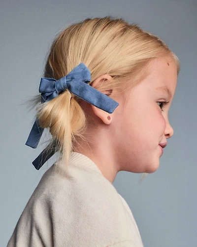 Toddler Girl 2-Pack Bow Hair Clips in Chambray - Blue