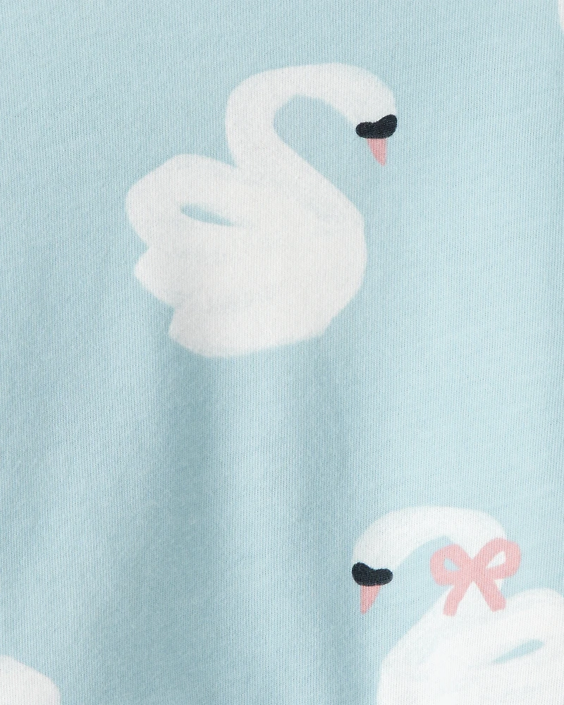 Baby Girl Swan Print Long-Sleeve Peplum Top - Blue