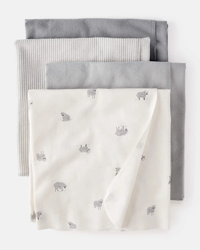 Baby 4-Pack Sheep Print Receiving Blankets - White/Grey