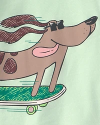 Baby Boy Skateboard Dog Cotton Short-Sleeve Snug Fit 4-Piece pyjama Set - Green