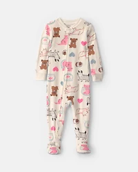 Baby Girl 1-Piece Pets 2-Way Zip DreamPlush Snug Fit Pyjama - Cream
