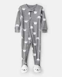 Baby Boy Polar Bear Cotton Snug Fit 2-Way Zip Footie 1-Piece Pyjamas - Grey