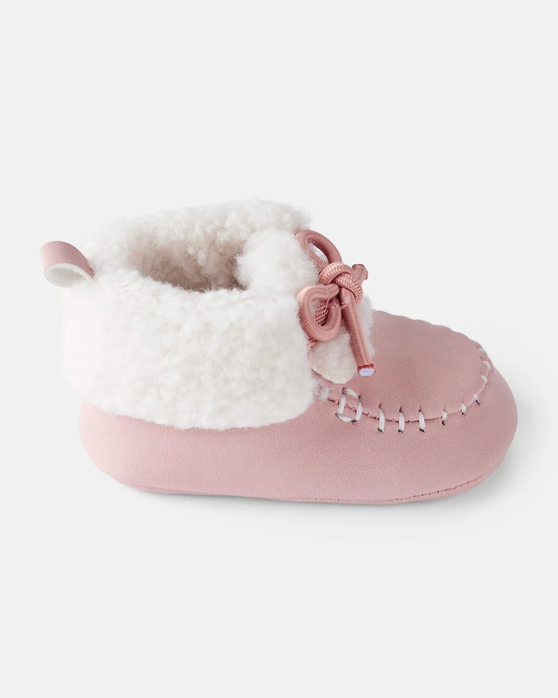 Baby Girl Sherpa Moccasin Boots - Pink/White