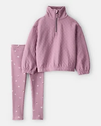 Toddler Girl Quilted Quarter-Zip & Floral Legging Set - Purple