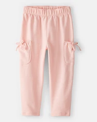 Toddler Girl Bow Pocket French Terry Pants - Coral