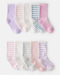 Girls 10-Pack Striped Crew Socks
