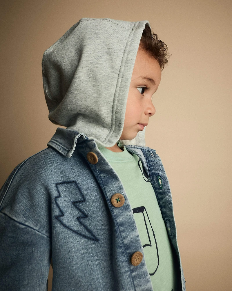 Toddler Denim Hooded Jacket Avenue Wash - Blue/Heather Grey
