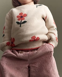Toddler Girl Floral Pullover Sweater - Khaki