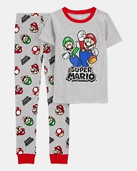 Boys Super Mario Snug Fit Cotton 2-Piece Pyjamas - Heather