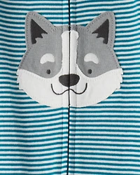 Baby Boy Dog Striped 100% Cotton Snug Fit 2-Way Zip Footie 1-Piece Pyjamas - Blue