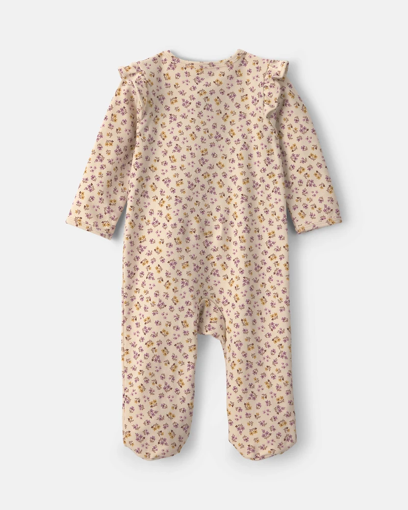 Baby Girl Floral 100% Cotton 2-Way Zip Sleeper - Cream