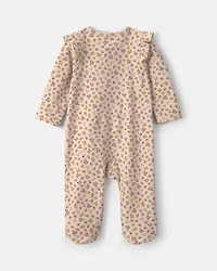 Baby Girl Floral 100% Cotton 2-Way Zip Sleeper - Cream