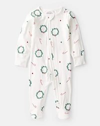 Baby Wreath Print PurelySoft Long-Sleeve Sleeper - Ivory