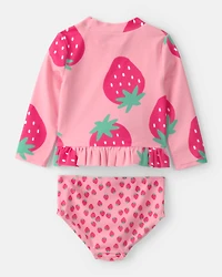 Baby Girl 2-Piece Strawberry Rashguard Swimsuit Set - Pink