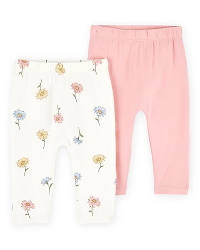 Baby Girl 2-Pack PurelySoft Pull-On Pants - Pink/Ivory