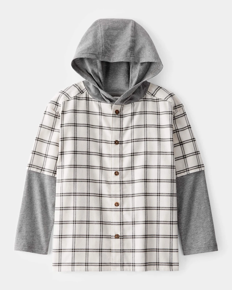 Boys 2-Piece Layered-Look Button-Down Hooded Tee